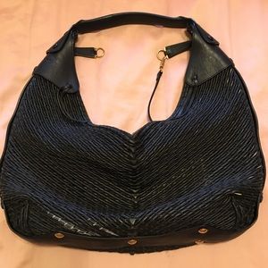 Salvatore Ferragamo woven black leather hobo bag